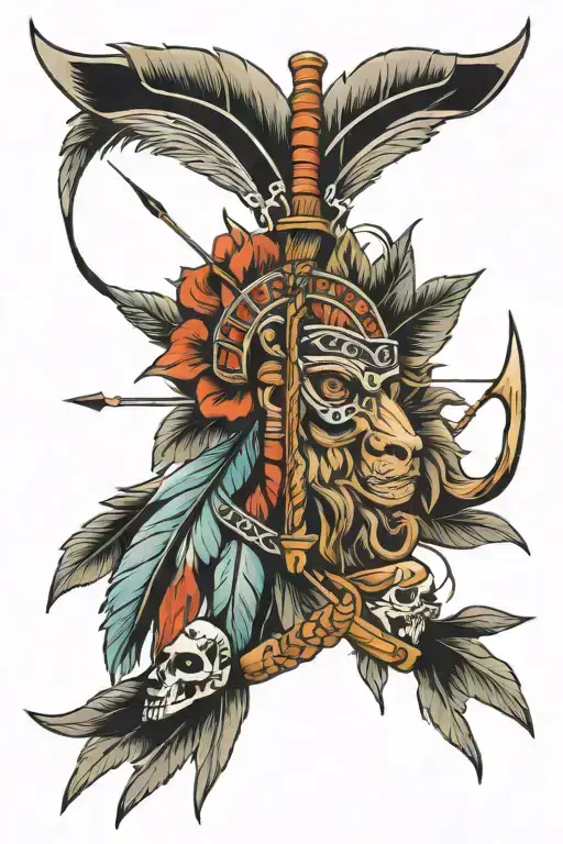 native american bow and arrow weapon tattoo design idea
