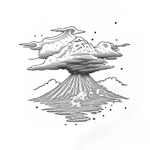 volcano with clouds tattoo design idea