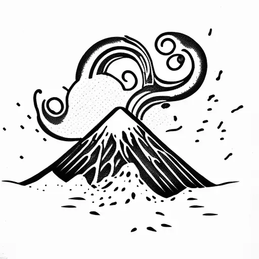 volcano with waves tattoo design idea