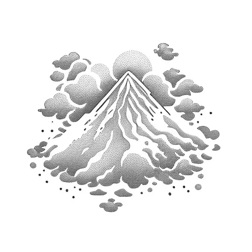 volcano and clouds tattoo design idea