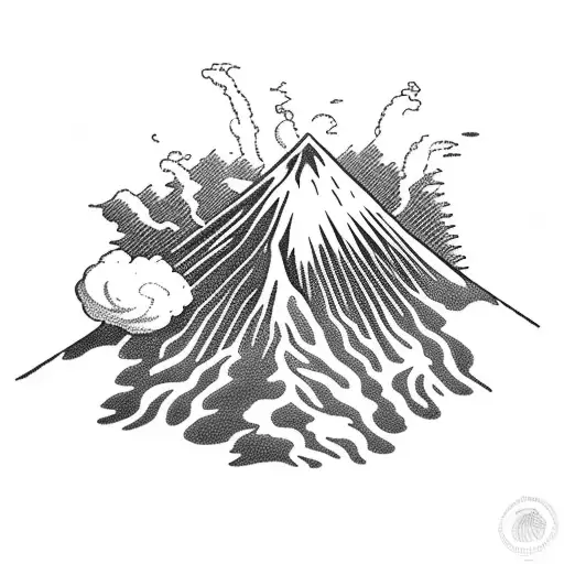 volcano explosion with clouds tattoo design idea