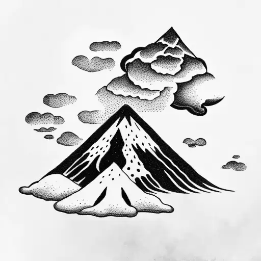 volcano with clouds tattoo design idea