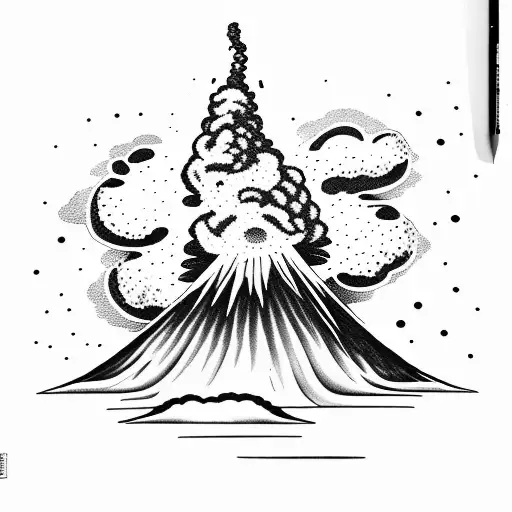 volcano explosion with clouds tattoo design idea