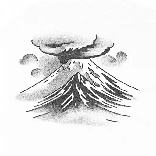 volcano and clouds tattoo design idea