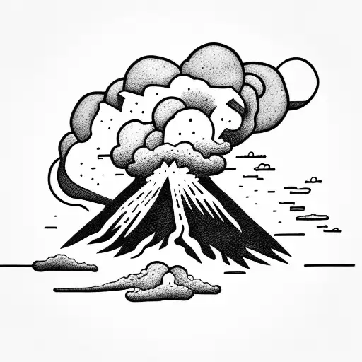 volcano with clouds tattoo design idea