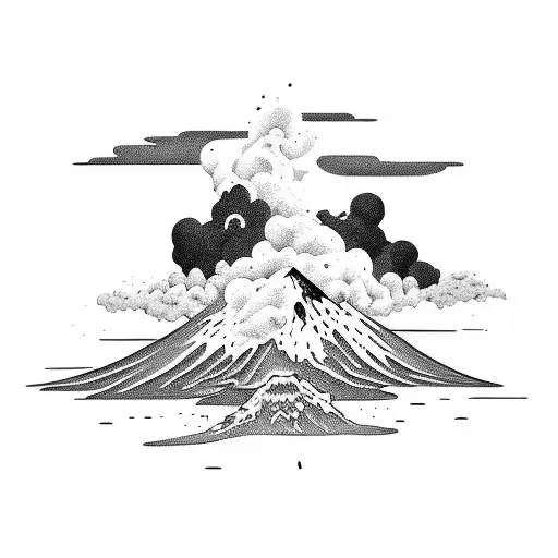volcano and clouds tattoo design idea