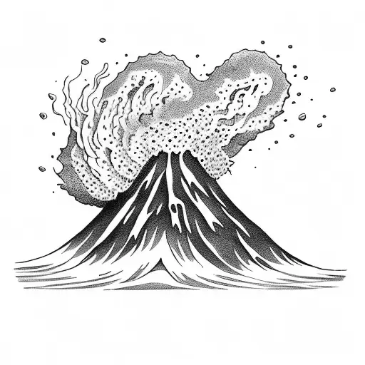 volcano with waves tattoo design idea