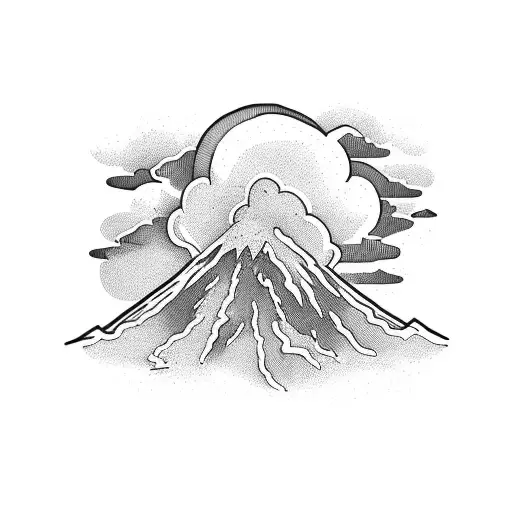 volcano and clouds tattoo design idea