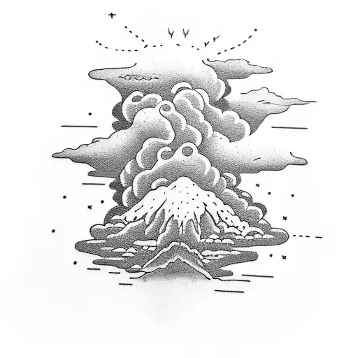 volcano and clouds tattoo design idea