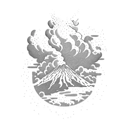 volcano and clouds tattoo design idea