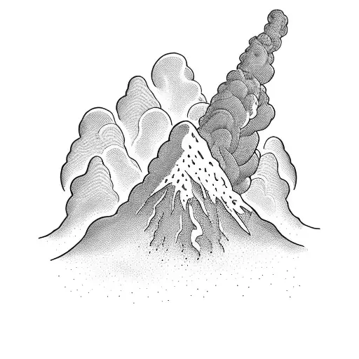 volcano and clouds tattoo design idea