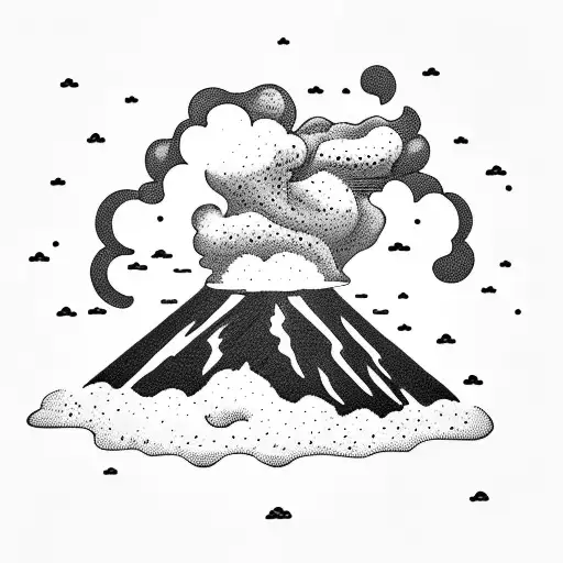 volcano explosion with clouds tattoo design idea