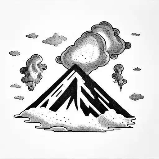 volcano with clouds tattoo design idea