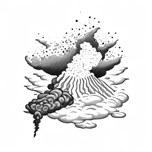 volcano explosion with clouds tattoo design idea
