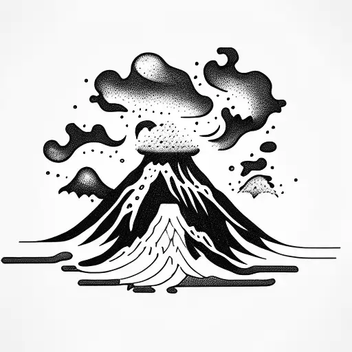 volcano with waves tattoo design idea