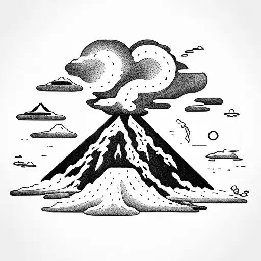 volcano with clouds tattoo design idea