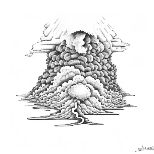 volcano explosion with clouds tattoo design idea