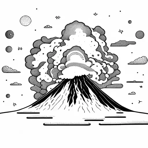 volcano explosion with clouds tattoo design idea