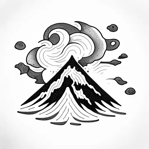 volcano with waves tattoo design idea