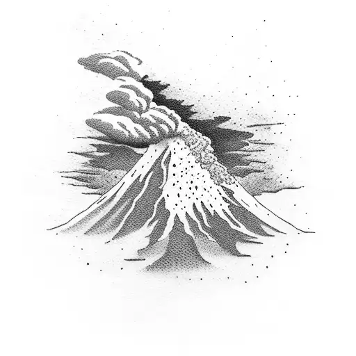 volcano explosion with clouds tattoo design idea