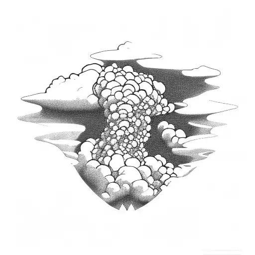 volcano explosion with clouds tattoo design idea