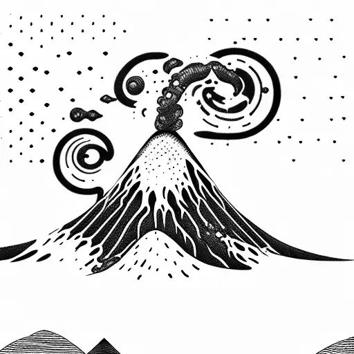 volcano with waves tattoo design idea
