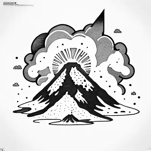 volcano with clouds tattoo design idea