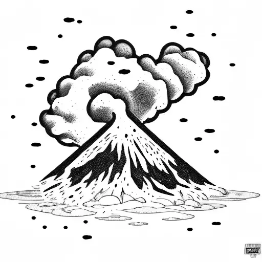 volcano explosion with clouds tattoo design idea