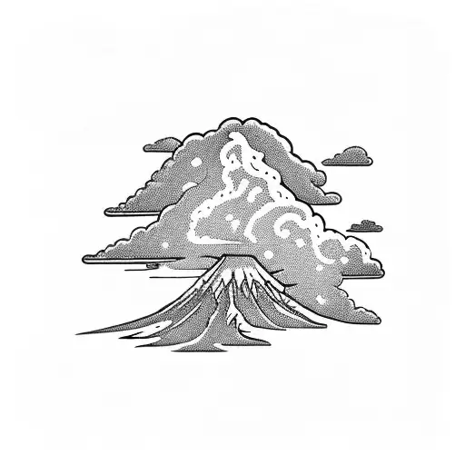 volcano and clouds tattoo design idea