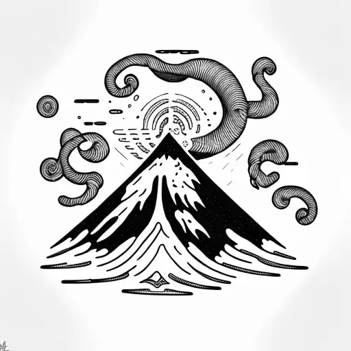 volcano with waves tattoo design idea
