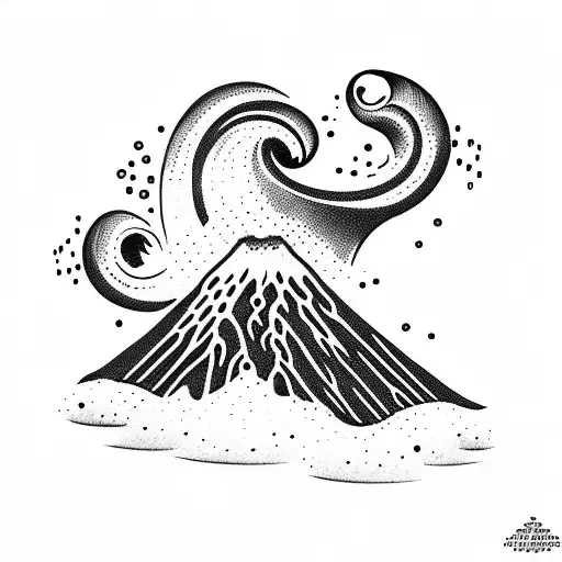 volcano with waves tattoo design idea