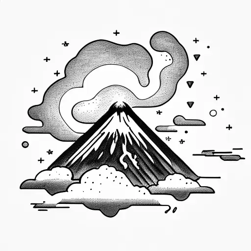 volcano with clouds tattoo design idea