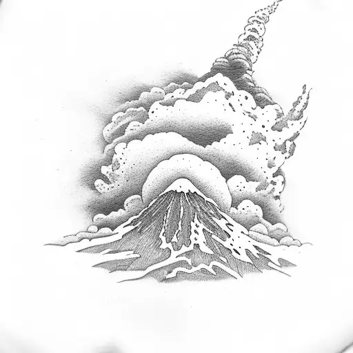 volcano with clouds tattoo design idea