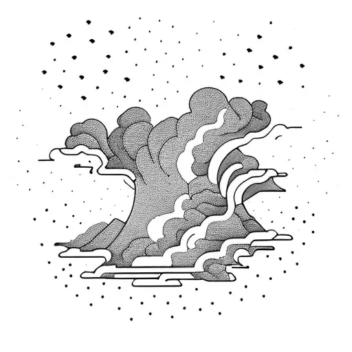 volcano waves clouds tattoo design idea