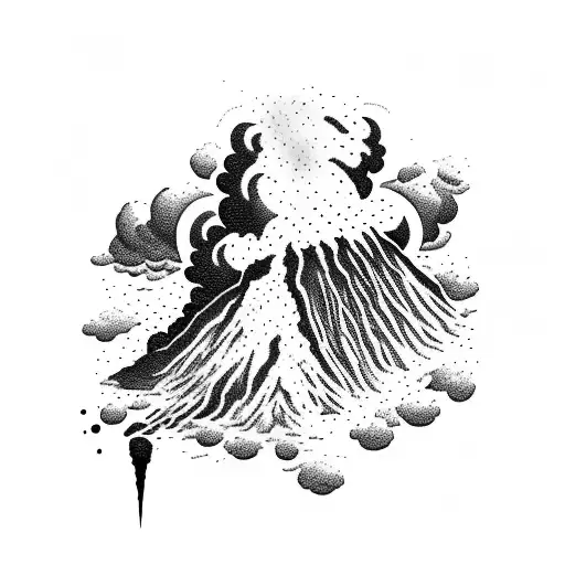 volcano explosion with clouds tattoo design idea