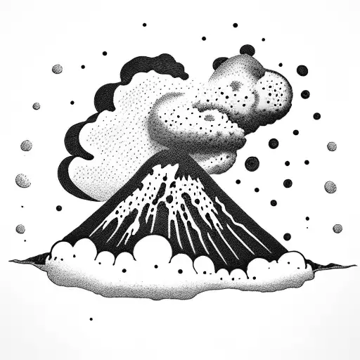 volcano explosion with clouds tattoo design idea