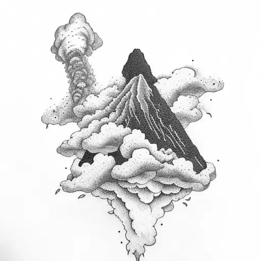 volcano with clouds tattoo design idea