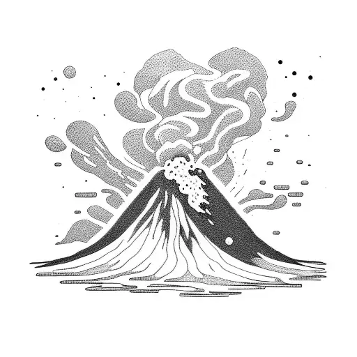 volcano explosion with clouds tattoo design idea