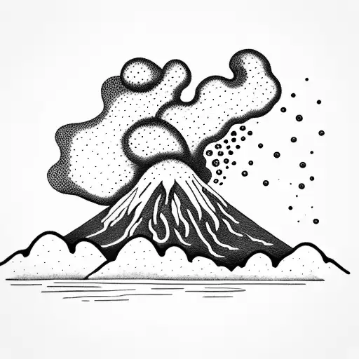 volcano with waves tattoo design idea