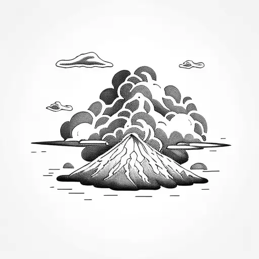 volcano and clouds tattoo design idea