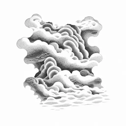 volcano waves clouds tattoo design idea