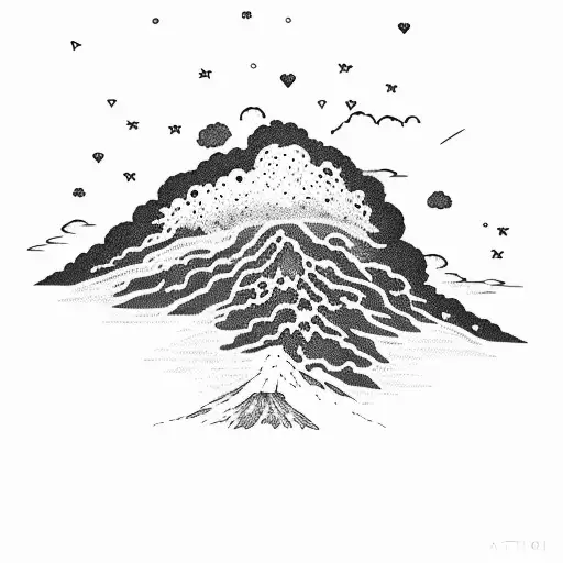 volcano explosion with clouds tattoo design idea