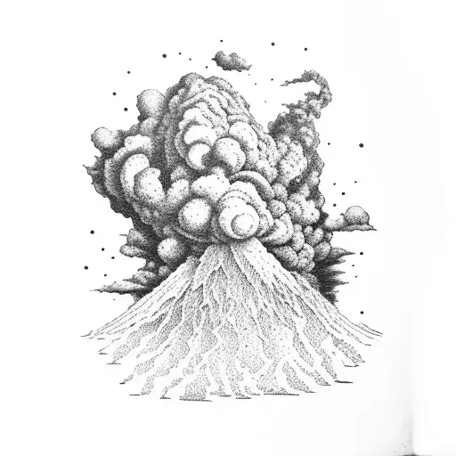 volcano explosion with clouds tattoo design idea