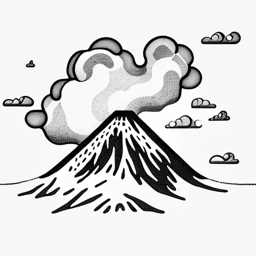 volcano with clouds tattoo design idea
