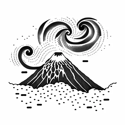 volcano with waves tattoo design idea