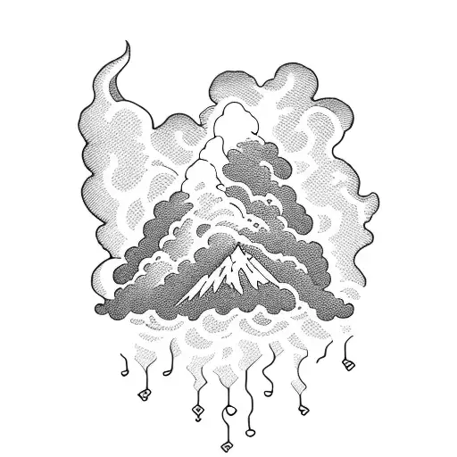 volcano and clouds tattoo design idea