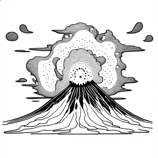volcano explosion with clouds tattoo design idea