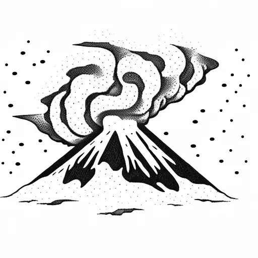 volcano explosion with clouds tattoo design idea