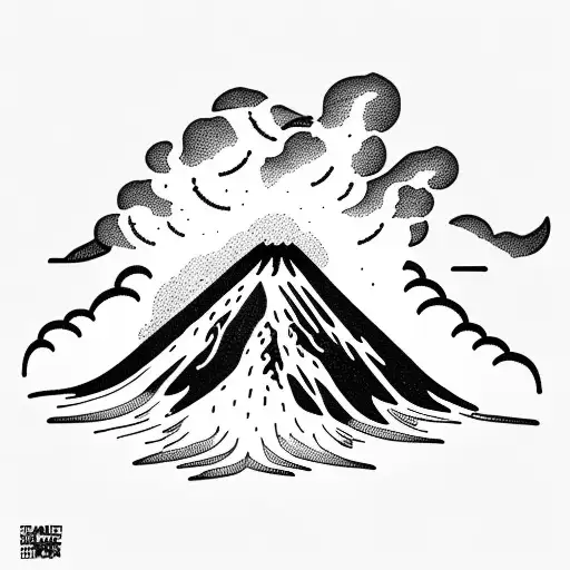 volcano with clouds tattoo design idea