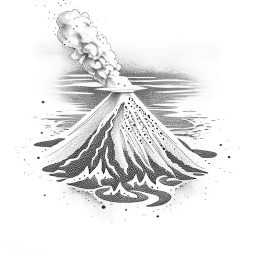 volcano with ocean tattoo design idea
